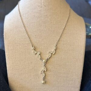 SAO for Avon Whimsical Vintage Floral Y Drop Necklace with Faux Pearls,Crystals